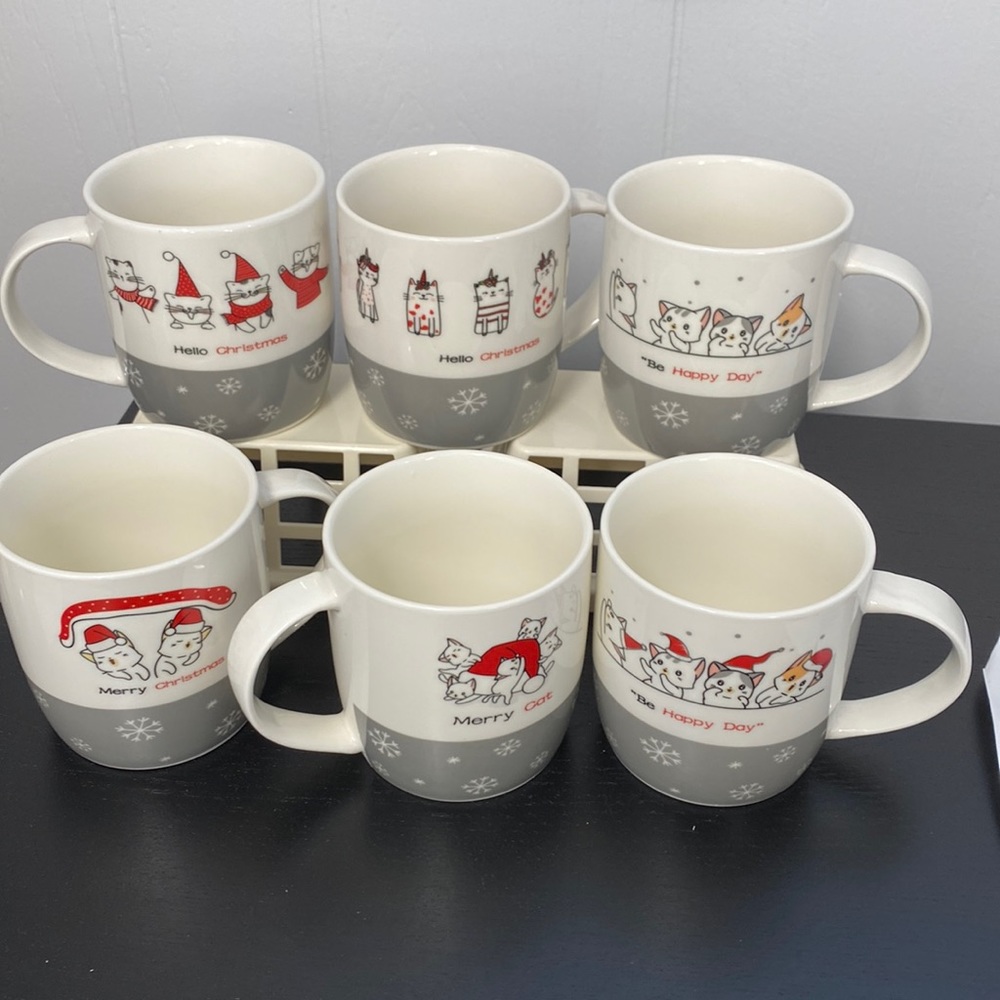 12 oz Merry Cats Holiday mugs (set of 6 mugs)